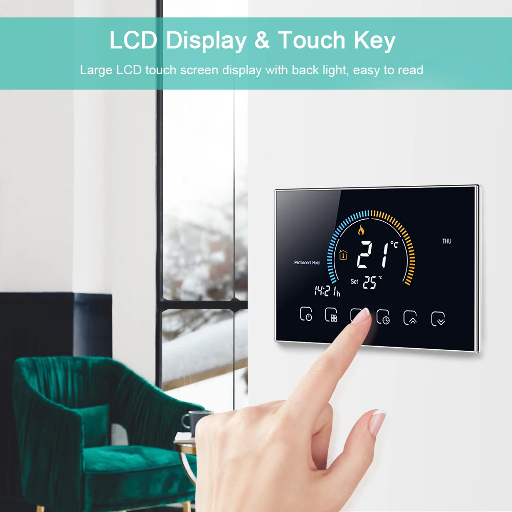 Termostat WiFi 95-240 V Programowalny kocioł wodny/gazowy Sześć okresów Sterowanie aplikacją głosową Kompatybilny z Amazon Echo Google Home