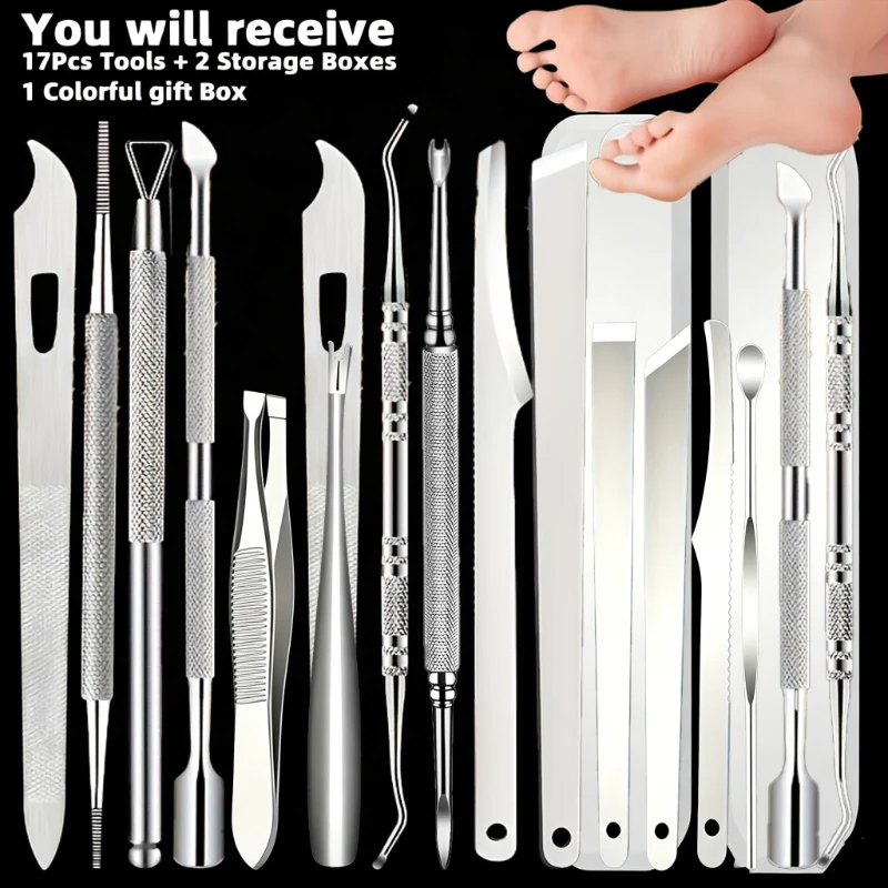 17pc foot care complete set,foot care series includes various scraping tools to effectively remove dead skin crusts Nail remover