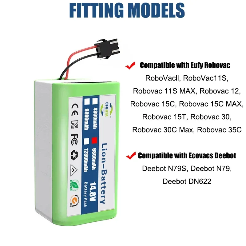 NEW 14.4V 9800mAh Li-ion Battery for Conga Excellence 950 990 1090 1790 1990 Deebot N79S N79 DN622 Eufy Robovac 11S 12 X500