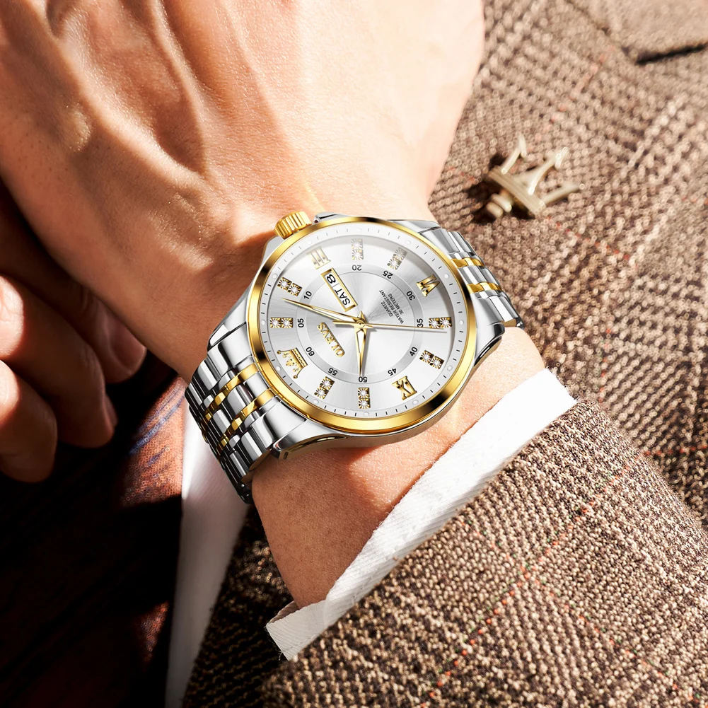 OLEVS Orologi da uomo di moda Trend Orologio al quarzo originale per uomo Orologio da polso impermeabile in acciaio inossidabile Data settimana Luminoso 3620