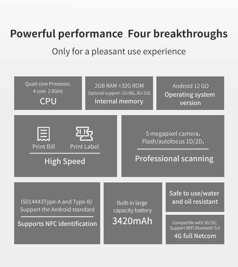 5.5 Inch Android Pos Handheld Terminal  with Built-in Mobile Label Receipt Printer Suitable for Commercial
