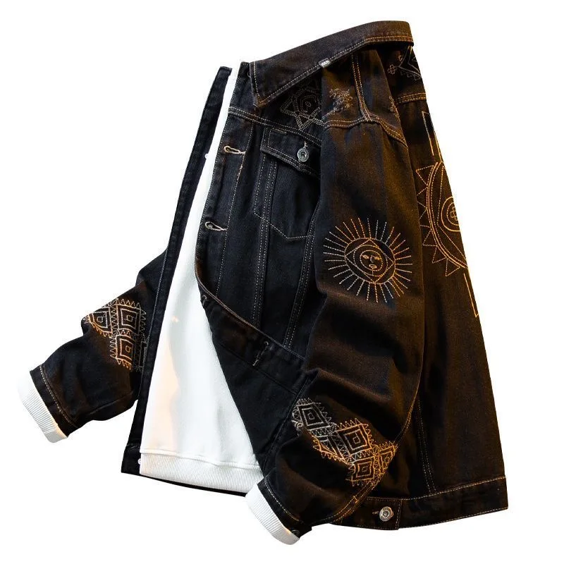 الخريف والربيع موضة جديدة الاتجاه المطبوعة الأمريكية خمر الدنيم سترة الرجال عادية فضفاض الرياضة عالية الجودة ملابس خارجية M-4XL