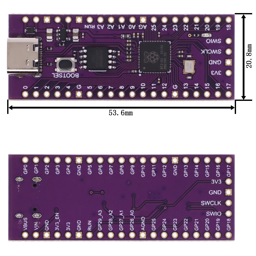 Raspberry Pi Pico Type-C USB Dual-core Cortex M0+ Processor Microcontroller Flexible Digital Interfaces RP2040 Chip for Pico