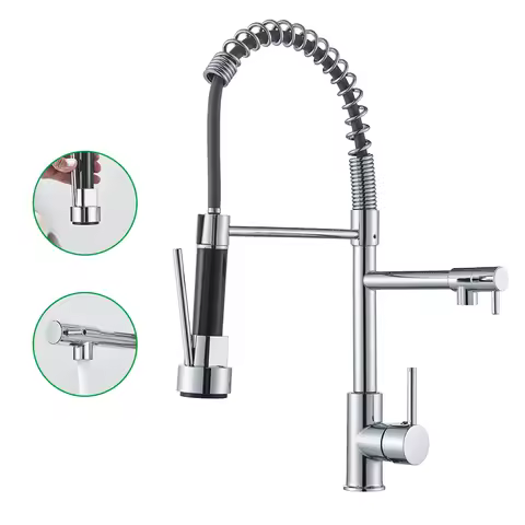 Chrome Kitchen Faucet Pull Down Kitchen Sink Crane Dual Swivel Spout Kitchen Mixer Tap Hot Cold Water Mixer Tap Deck installatio