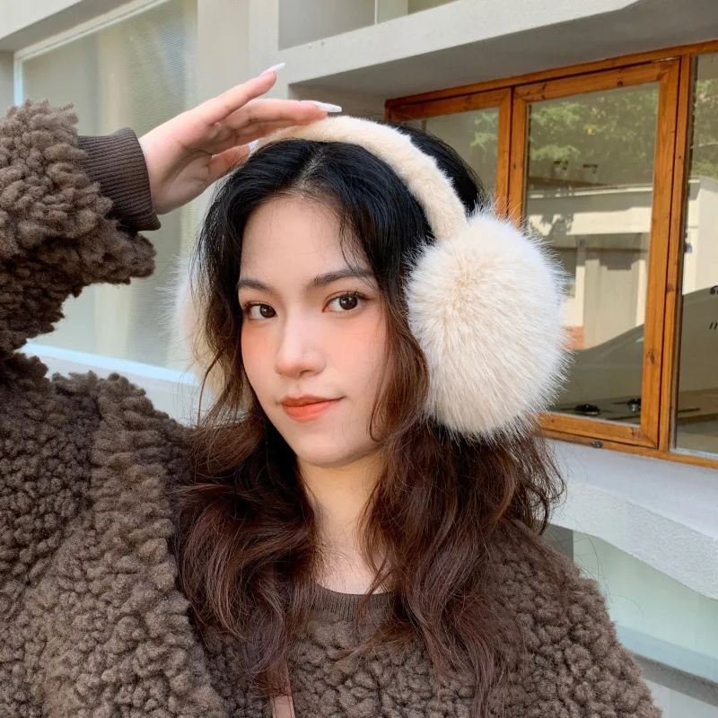 Fashion Solid Color Long Fur Earmuffs Simple Imitation Fox Fur Winter Warm Outdoor Ear Warmer Christmas Jewelry Gifts