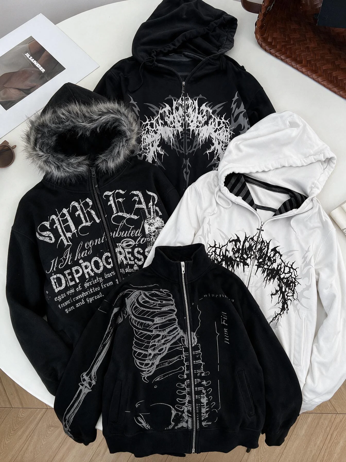 Women Subculture Gothic Punk Loose Outerwear Y2K American Vintage Casual Printed Jackets Coats for Ladies Daily Street Outfit