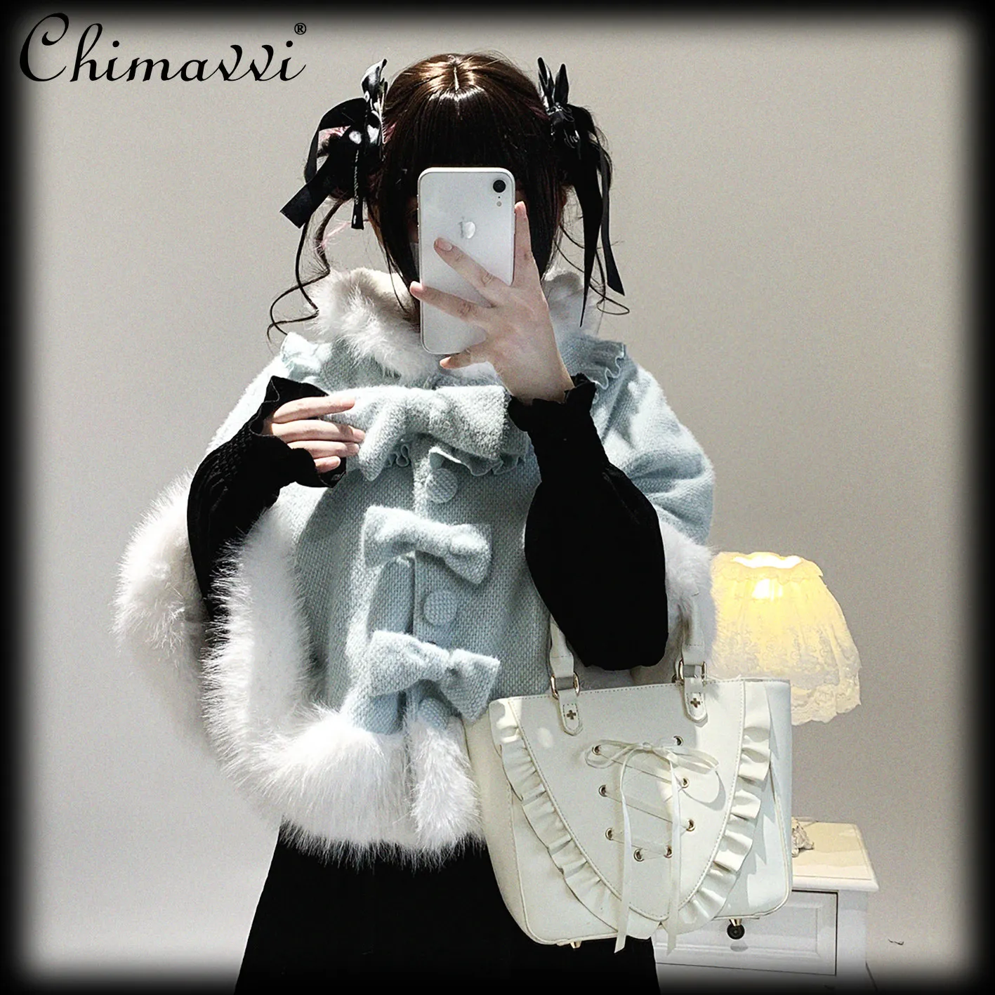 

Оригинальная флисовая накидка в японском стиле с милым бантом и кошачьими ушками, маленькая накидка на осень-зиму, новая милая женская теплая элегантная шаль для девочек