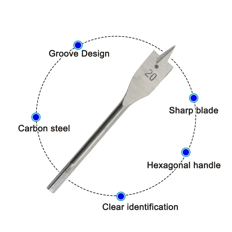 6 قطع من أدوات مثقاب مسطح ثلاثي المدبب ذو لون طبيعي، فتاحة ثقب النجارة، مجموعة أدوات لقمة ثقب خشبية #3