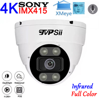 Full Color Infrared 4K 8MP IMX415 Cmos Xmeye Outdoor Metal H.265+ ONVIF Face Detection Audio Hemisphere Dome IP POE CCTV Camera