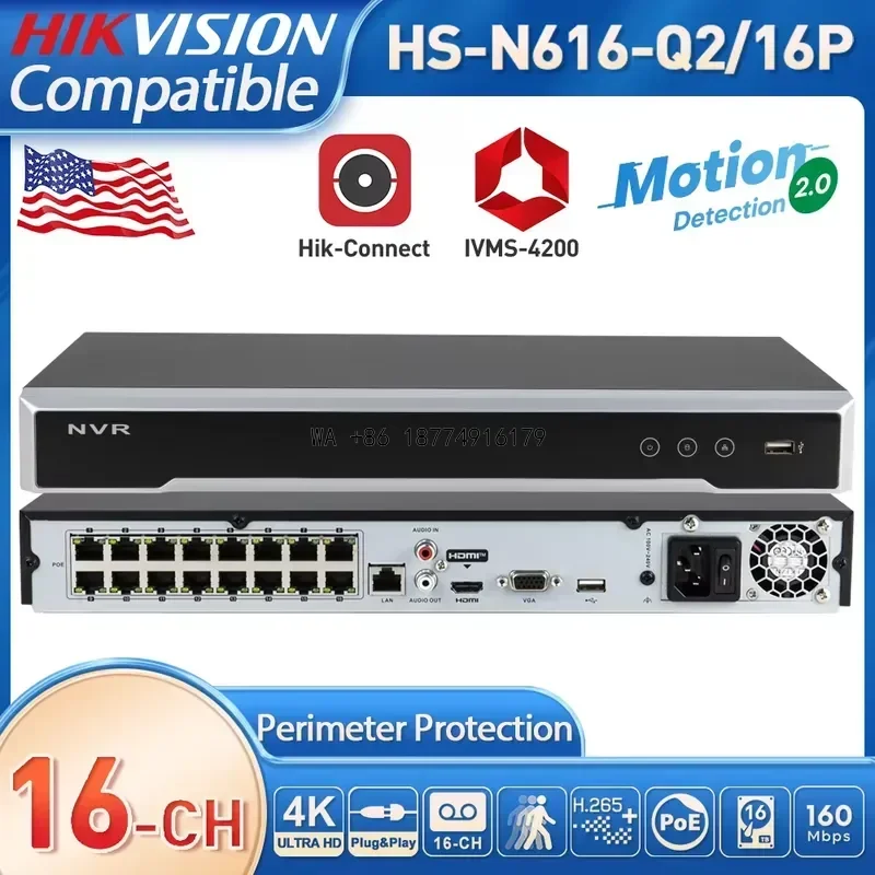 wmwmnu 16CH PoE NVR H.265+ Recorder HDMI VGA 2 SATA 4K HDMI Compatible IP Motion Detect Remote View System