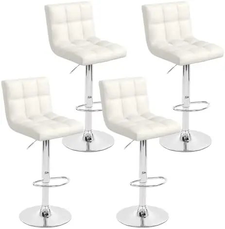 Modern Counter Height Bar Stools Set of 4, Armless Adjustable Swivel Square Bar Chairs Kitchen Barstools with PU