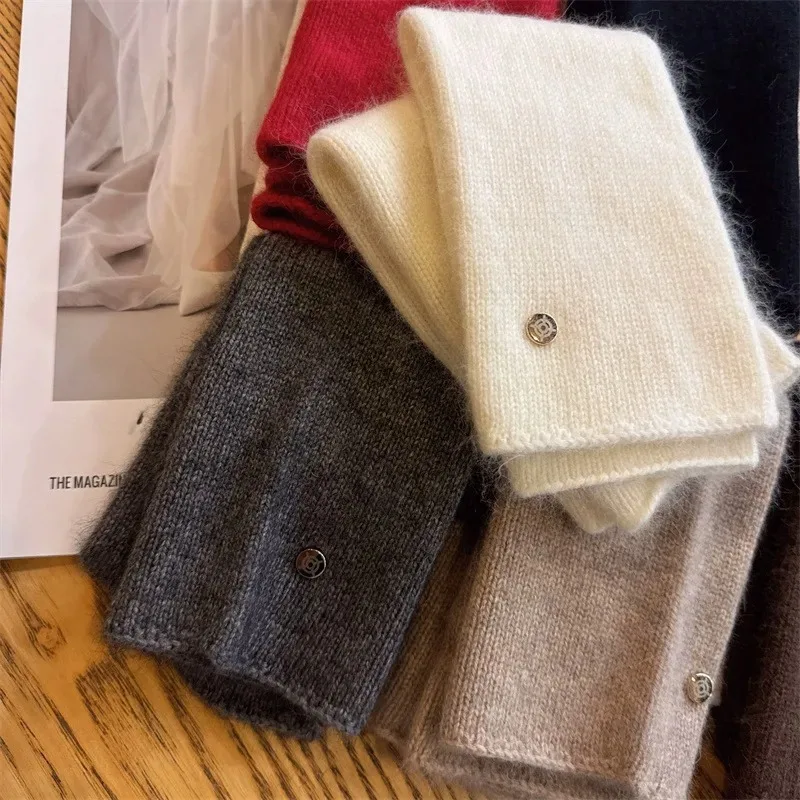 

Fleece Fashionable Stacking Sleeves Elastic Wool Blend Knitted Thermal Arm Cover Solid Color Versatile Gloves Women
