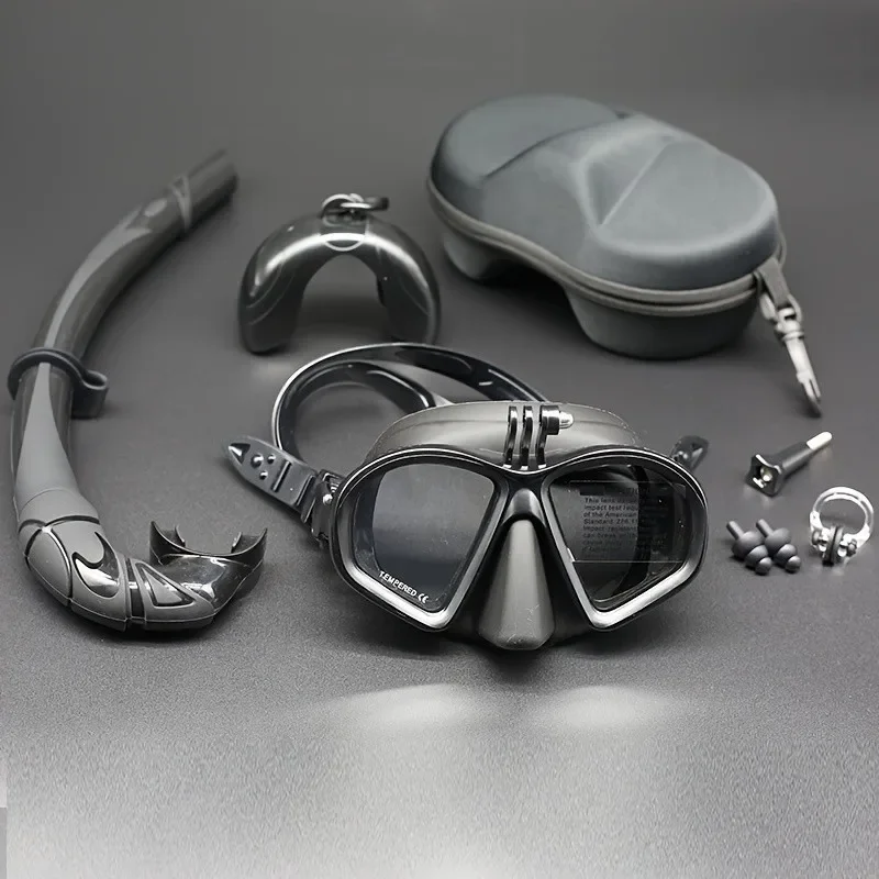 Professional  snorkeling myopia goggles 150 ° -600 ° low capacity free diving mask tempered glass mask with camera holder