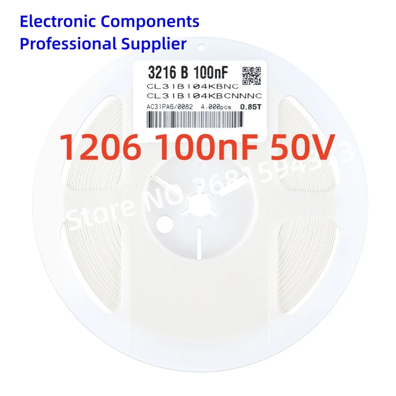 

4000pcs/reel SMD chip capacitor 1206 100NF 0.1UF 50V 3216 3.2X1.6mm 10% X7R CL31B104KBCNNNC NEW High quality 1 reel