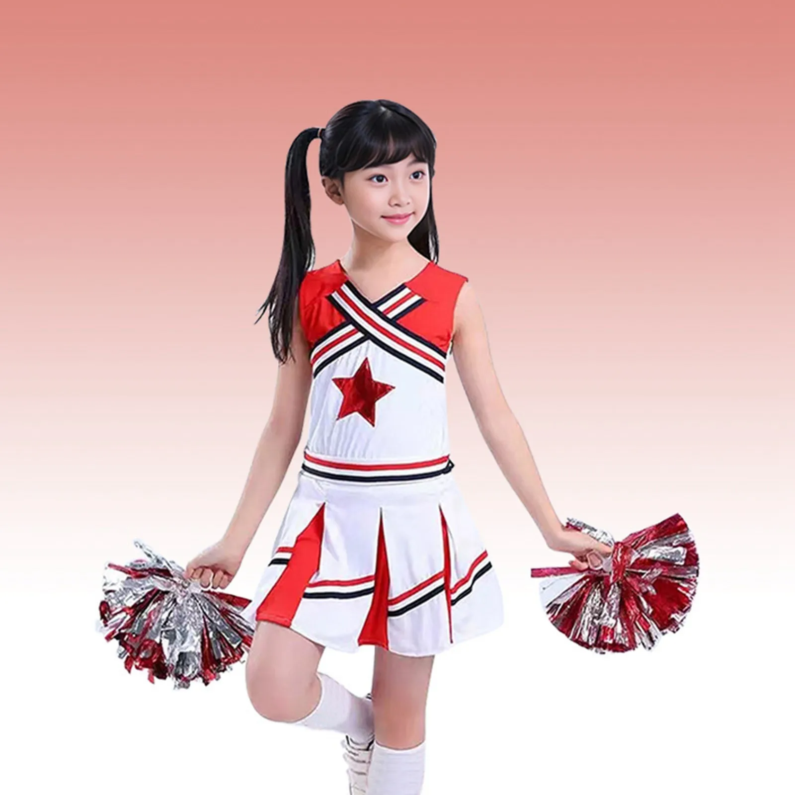 Carnival Pompoms Cheerleading Costume Women Girls Competition Red Cheerleaders School Team Uniform Class Suit For Child Dancing