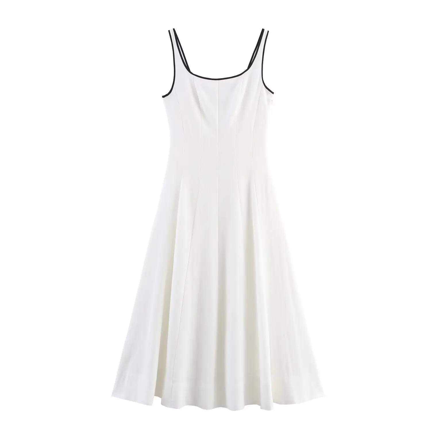 UNIZERAコントラストエッジミディドレス 2025夏新作 レディース カジュアル ルーズ サスペンダーワンピース