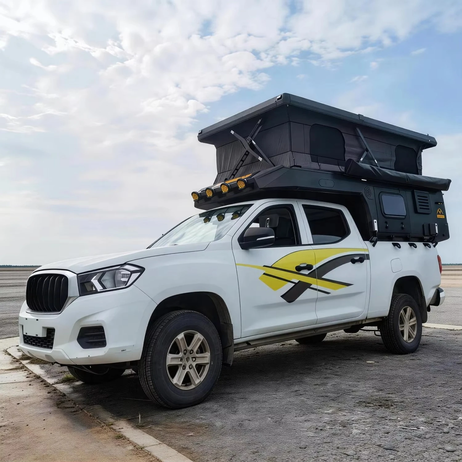 Hardtop Truck Cap Camper Shell with Roof Top Tent for Pickup - Off-road Lift Top Topper, Upgraded Cargo Box