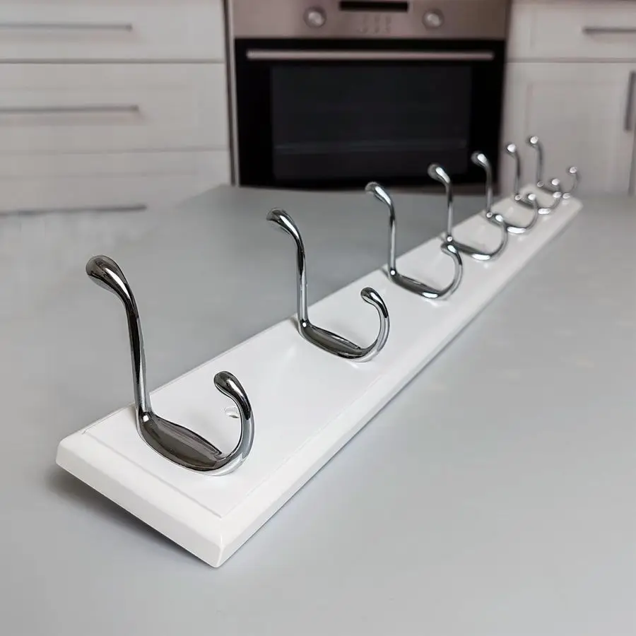 

Настенная вешалка для одежды 80 см (32 дюйма) с 7 серебристыми крючками, деревянная белая настенная вешалка для прихожей, коридора, спальни, W