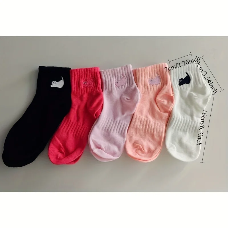 5 أزواج من جوارب القطط المطرزة للأطفال، جوارب قطط مطرزة لطيفة، كرتونية متعددة الاستخدامات، طراز جامعي