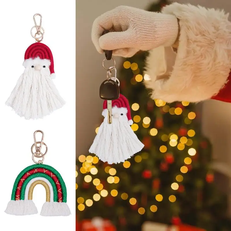 Bag Charm Christmas Macrame Bag Keychain Accessories Woven Santa Claus Rainbow Keychain Pendant Bag Keychain Charm Decorative