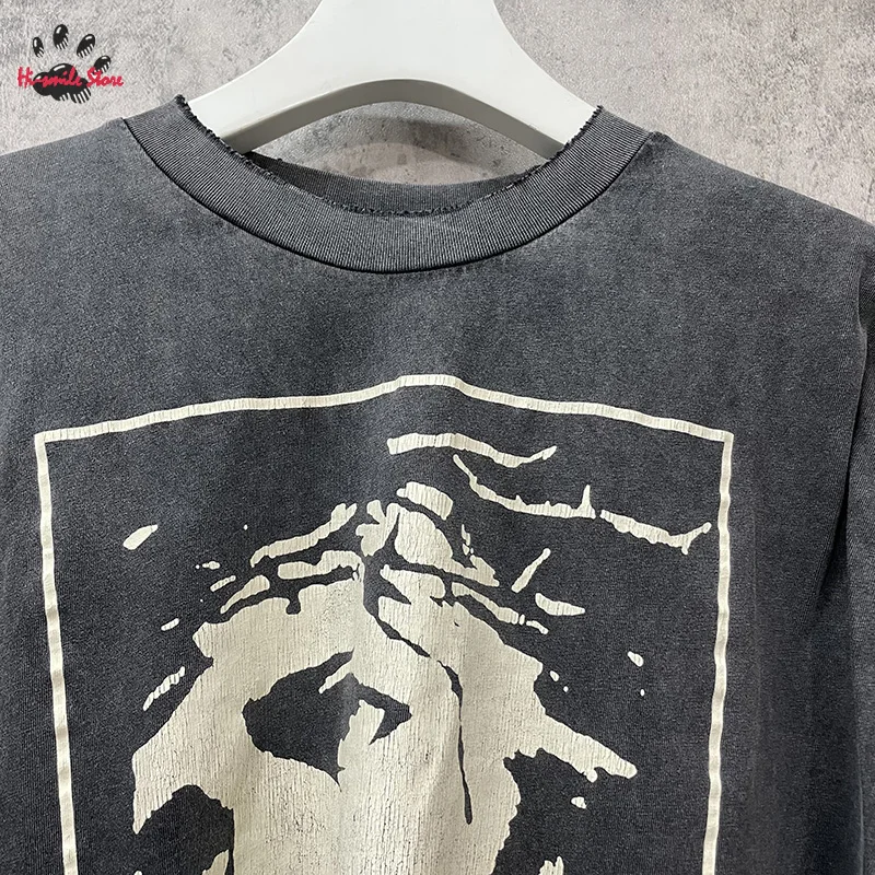 جديد غسلها سانت كم طويل تي شيرت الرجال امرأة المتضخم زوجين عادية الربيع الصيف التالفة الجولة الرقبة بلايز المحملة الموضة