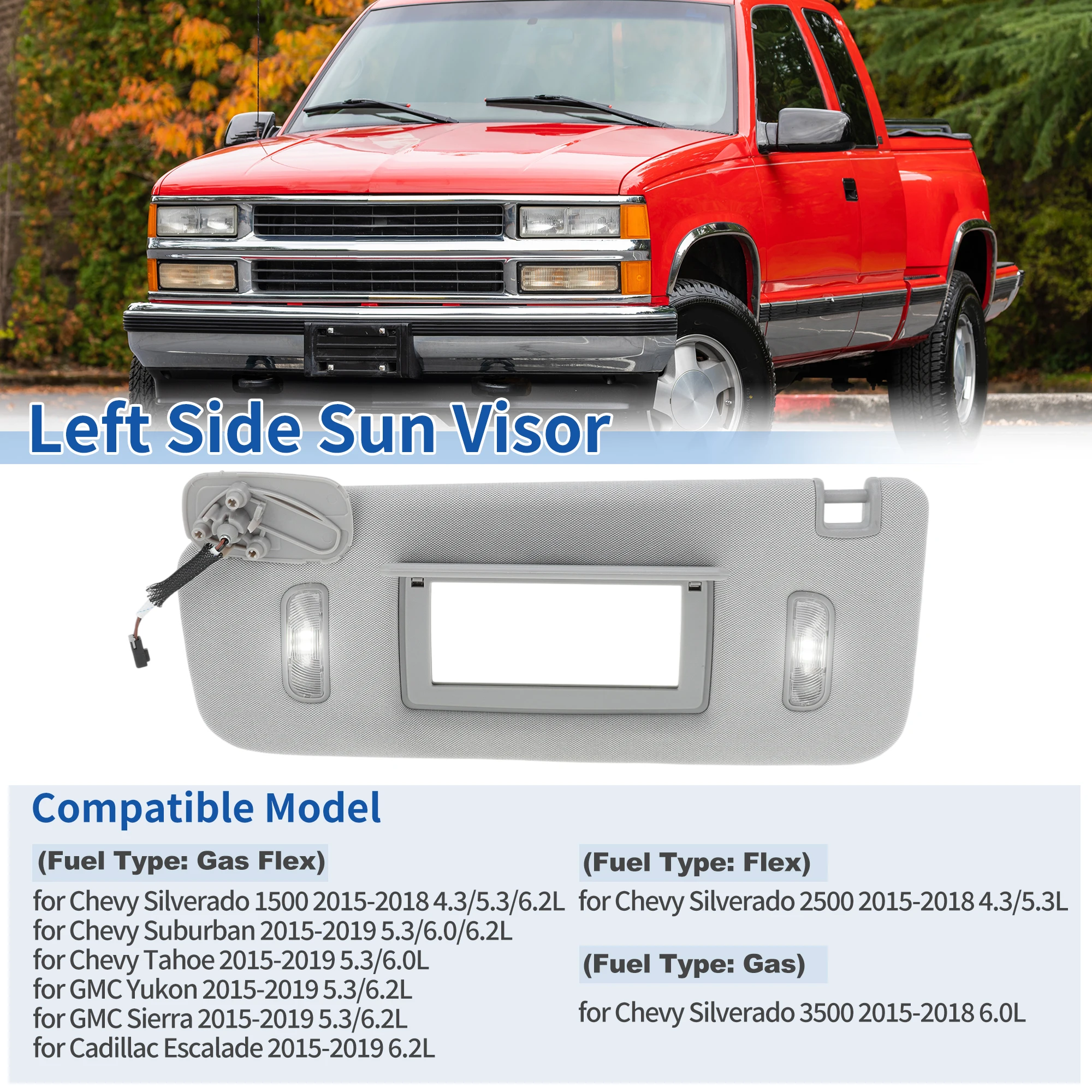 

UXCELL левый солнцезащитный козырек подходит для Chevrolet Silverado 1500 2500 3500 2015-2018 серый