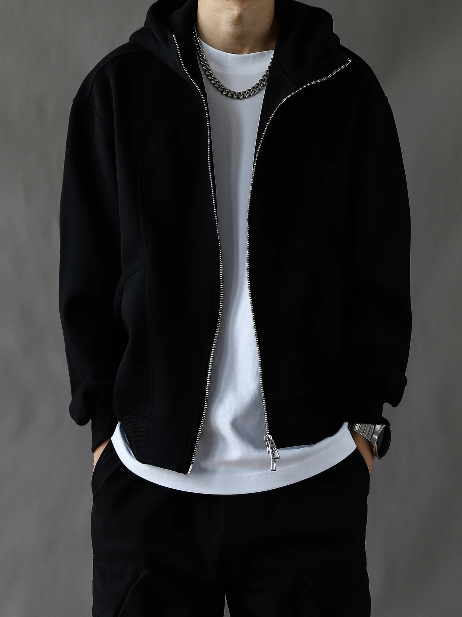 

Ретро-японская толстовка на молнии с капюшоном, свободная повседневная верхняя одежда для весны и осени, новинка 2025 года, черная, с длинными рукавами