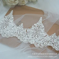 Tela con cordón de cuentas de marfil de 5 yardas, Apliques de encaje de malla veneciana de flores, artesanía de costura para vestidos de novia, 13cm