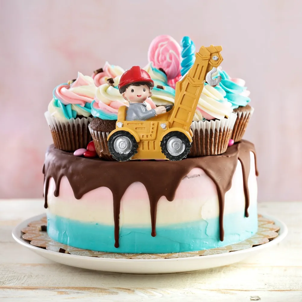 

Construction Vehicle Boys Mini Engineering Models Safe Resin Cake Decor for Birthday Party Traffic Road Sign Car Ornament