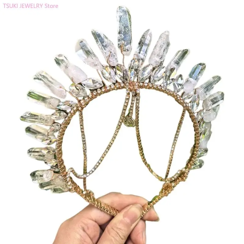 62KE Tiaras nupciales tocado seguro antideslizante diamantes imitación decoraciones coronas aro para ceremonias boda y