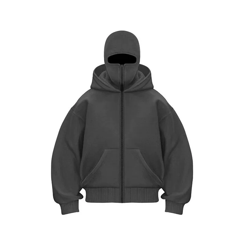 Herren/Damen Balaclava Y2K Gothic Harajuku Herbst-Winter-Strickjacke Doppel-Kapuzenpullover Herren-Hoodie Maske Reißverschluss Sportbekleidung – Detail 8