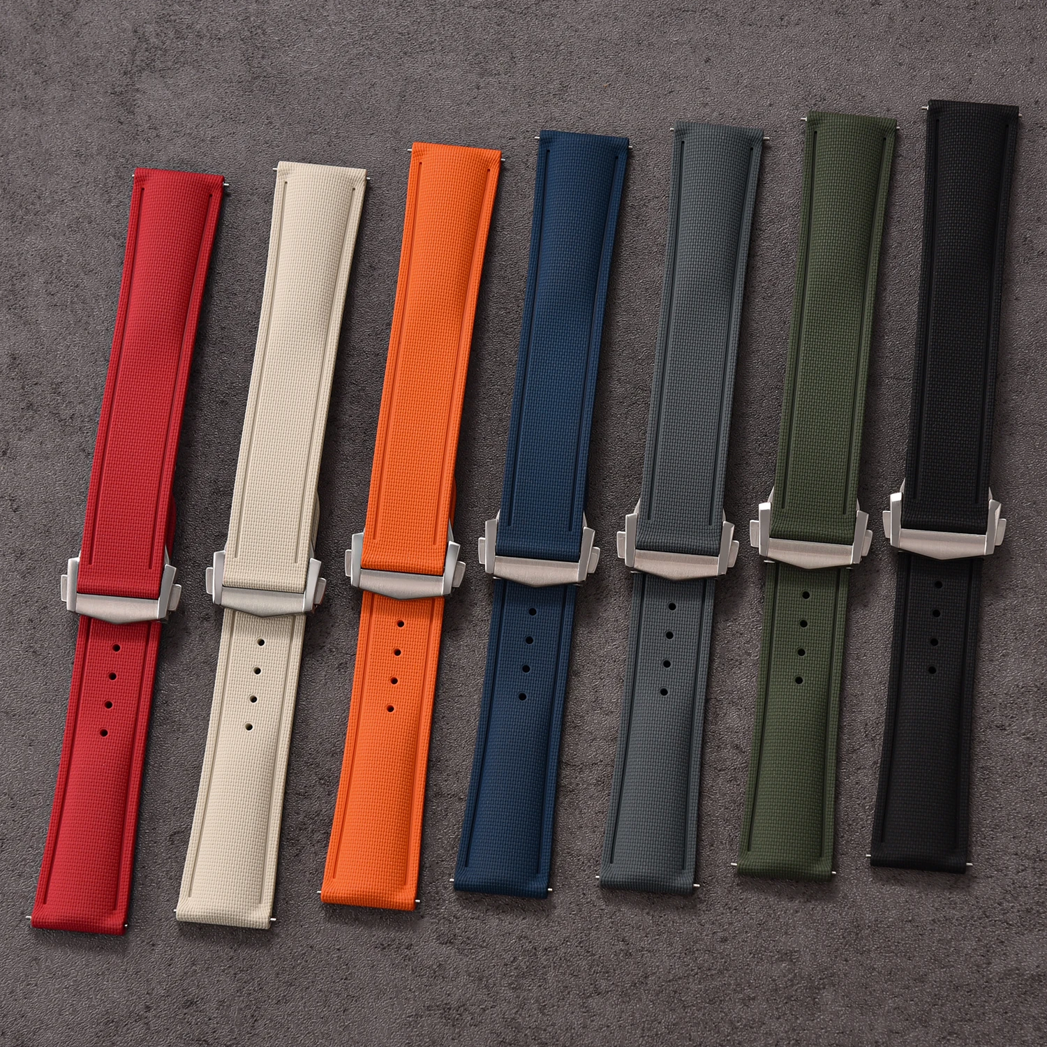 20/21/22mm Waterproof Sailcloth Textured FKM Rubber Watch Strap Quick Release Deployment Clasp Sports Watch Band