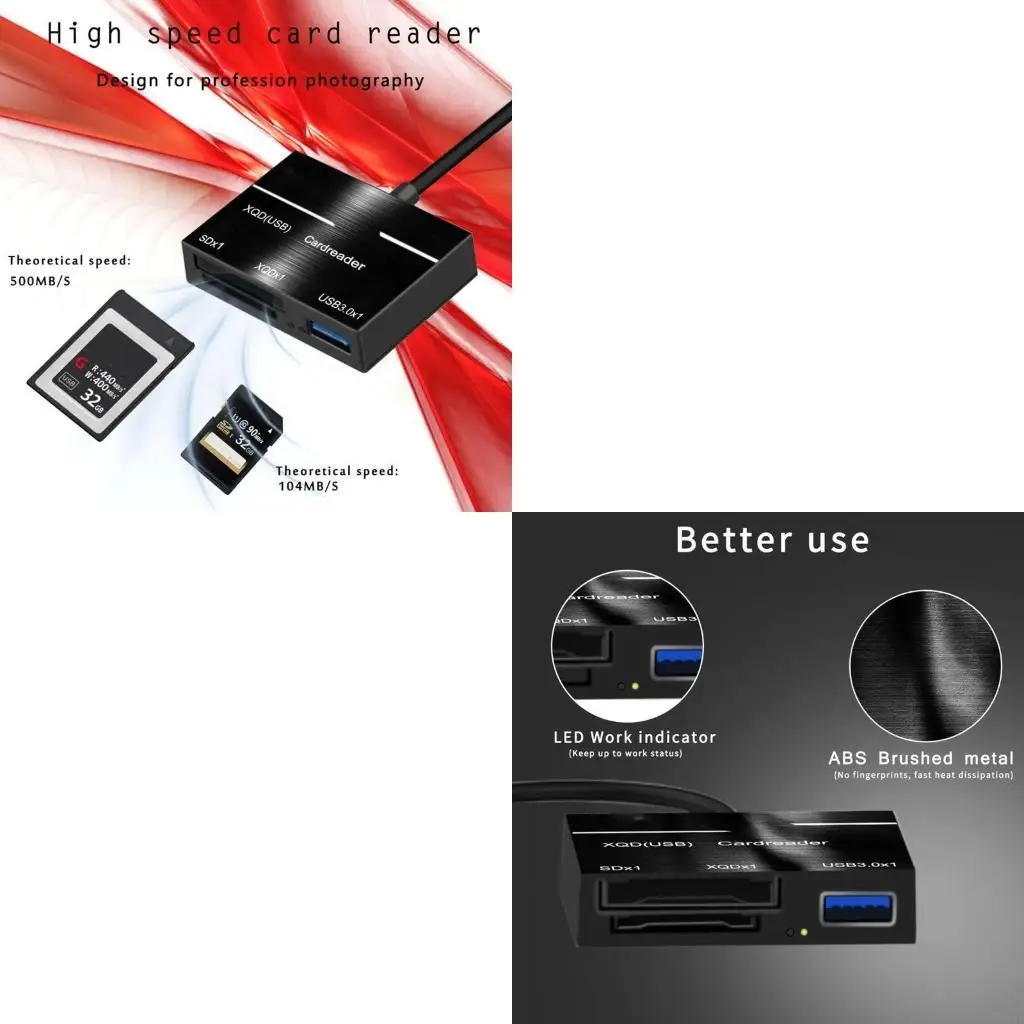 462E Camera XQD Card Reader USB Hub Memory Card Reader Connector Fast Black