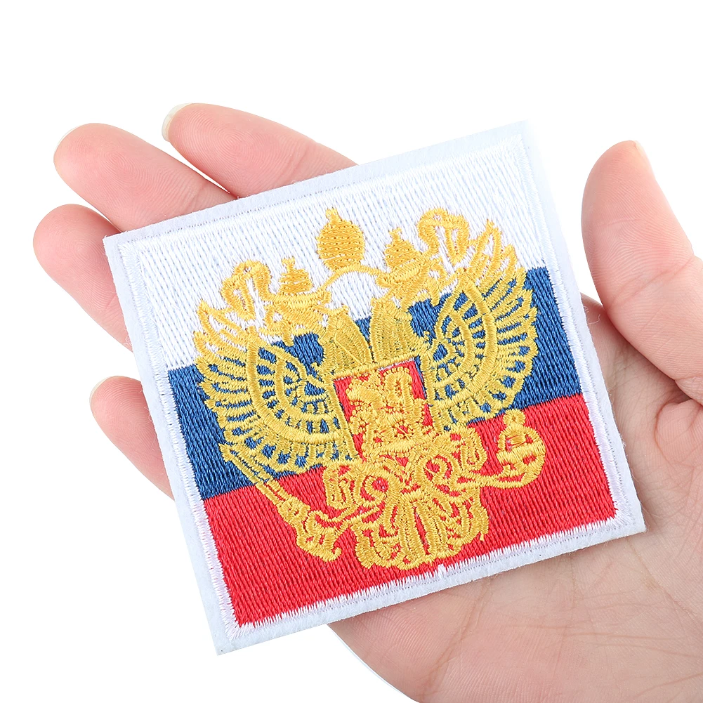 2PCS Russia Flag National Emblem Patches Crown Eagle Patron Saint Badges Iron on Patch for Punk Clothes Appliques Embellishments