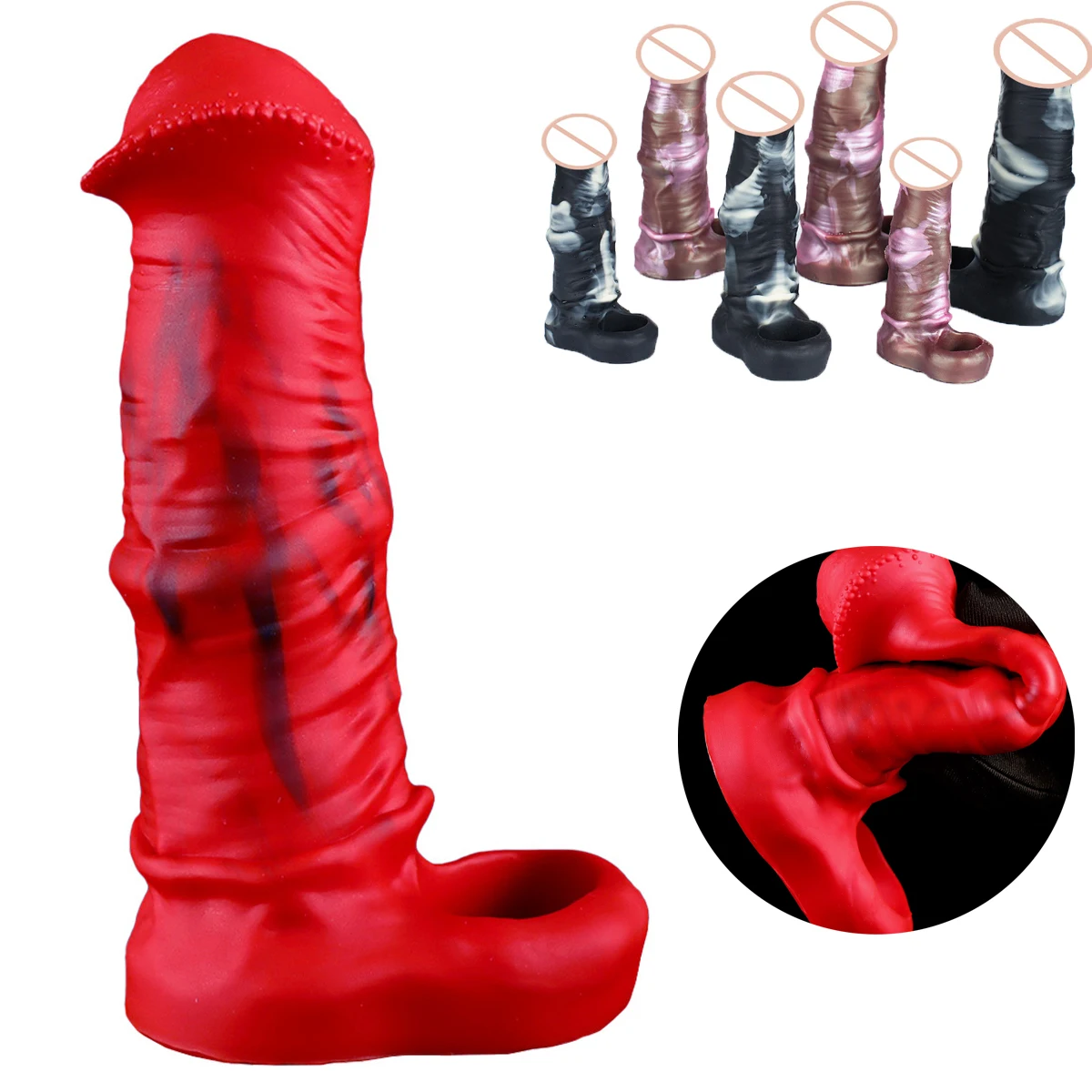 Realistic Horse Cock Sleeve 18+ Men Sex Toys Soft Silicone Hollow Penis Sleeve Condoms Male Dick Bold Penis Enlargement Extender