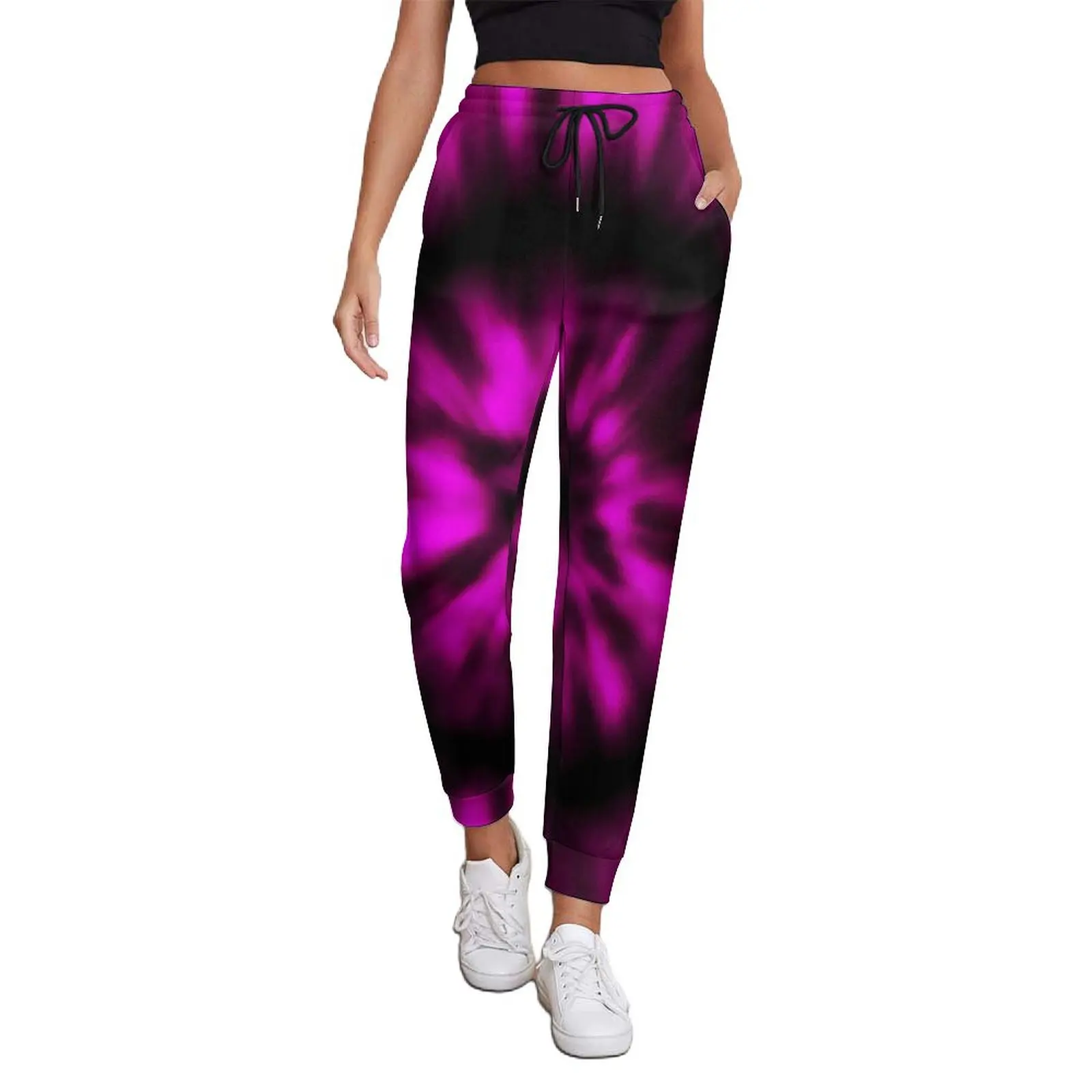 Purple Black Tie Dye Jogger Pants Spiral Print Streetwear Sweatpants Spring Woman Home Design Oversize Trousers Gift