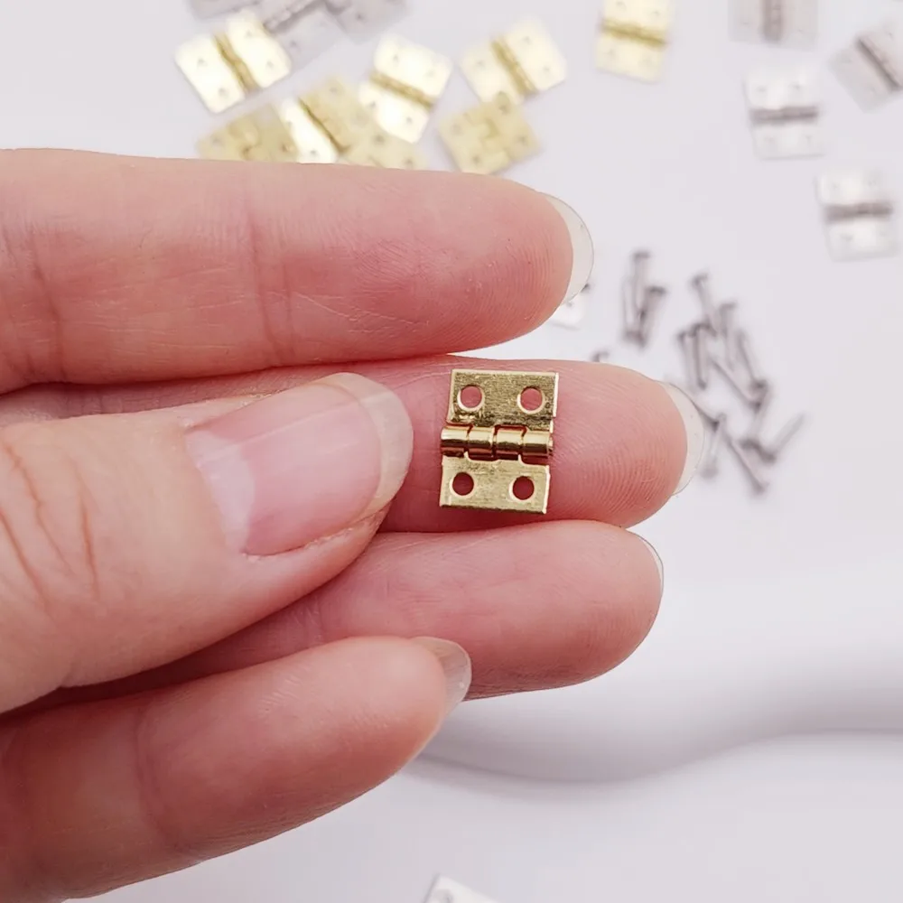 10Pcs Mini Brass Hinges for DIY Projects 10x8mm Metal Hardware Fittings for Dollhouse, Jewelry Box, Cabinet, Miniature Furniture image 4