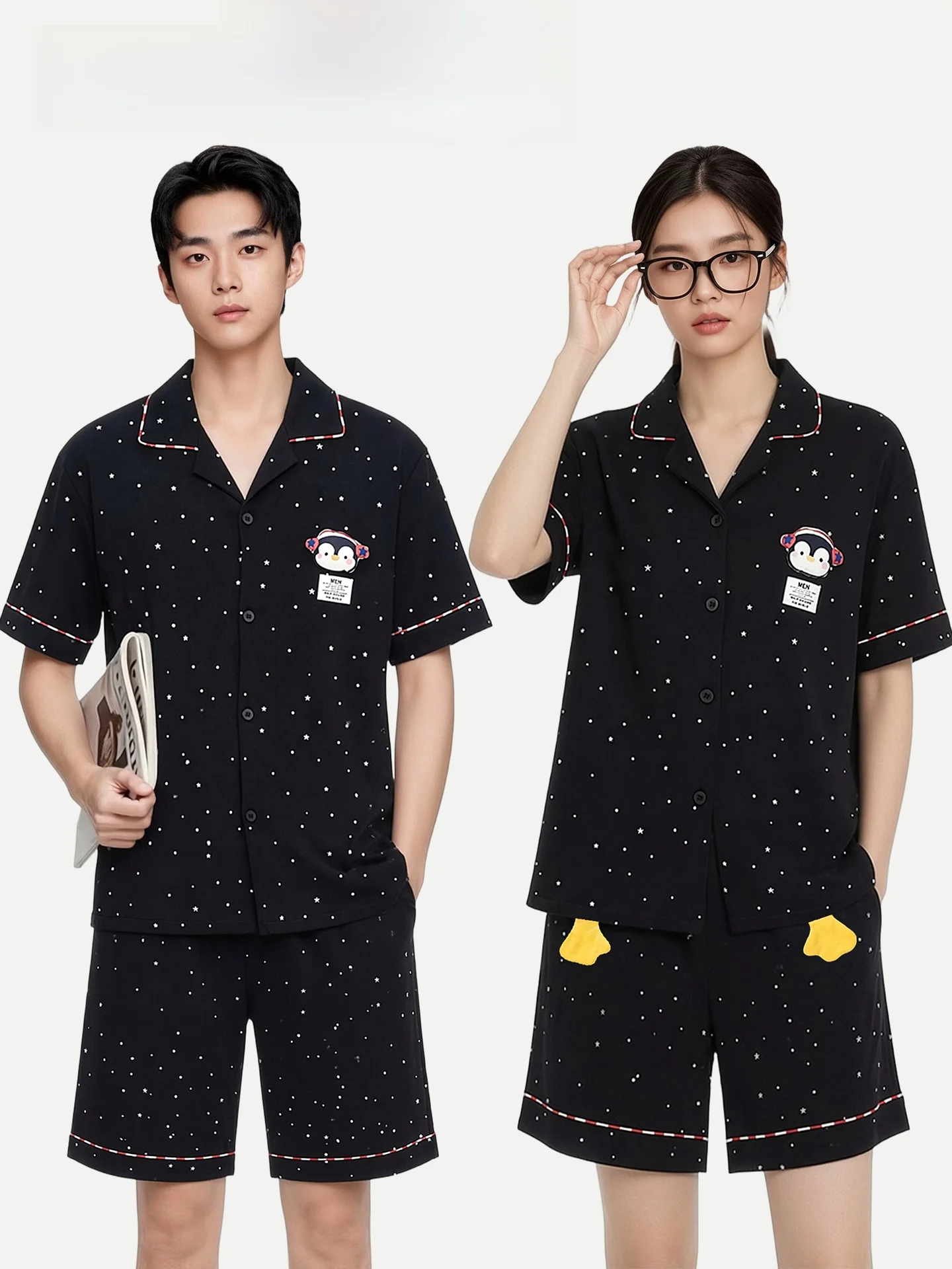 pyjama-en-coton-pour-couple-pinkbread-manches-courtes-vetements-d'ete-amincissants-pour-femmes-adaptes-a-la-tenue-en-exterieur-confortables-a-la-maison