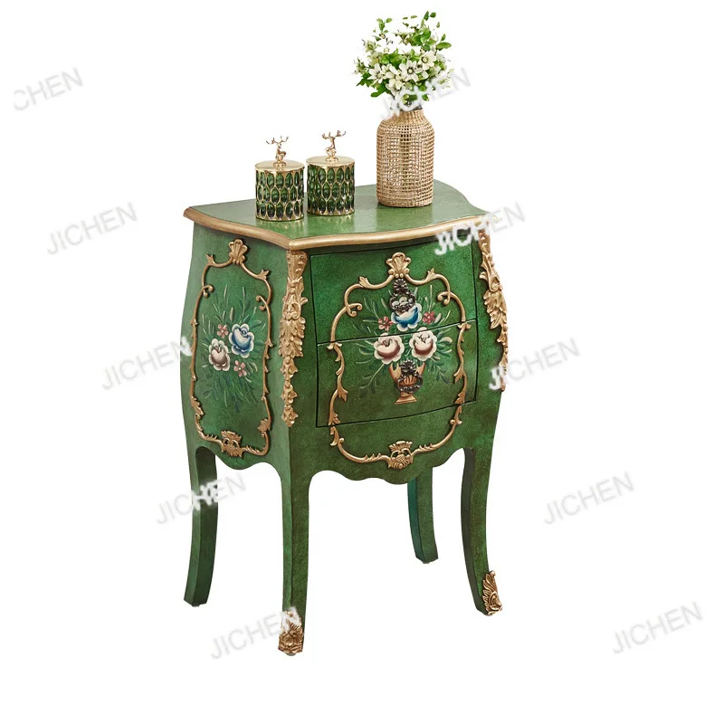 

Изумрудно-зеленые тумбы с двумя отделениями, угловые столики, журнальные столики, шкафы для хранения из массива дерева, прикроватные тумбочки, американские винтажные тумбочки с росписью.