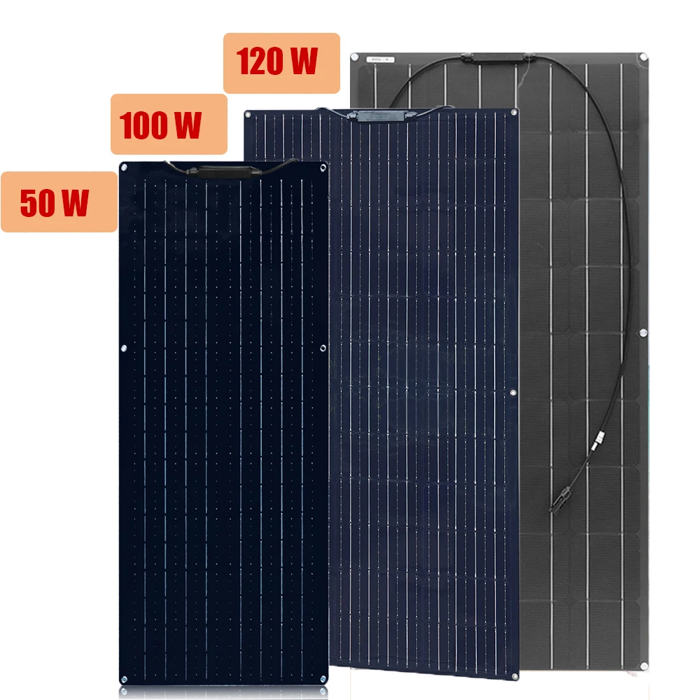 18V Flexible Solar Panel 50W 100W 120W Monocrystalline 12 Volt PV Panel Solar Charger for light home Lithium lead acid battery