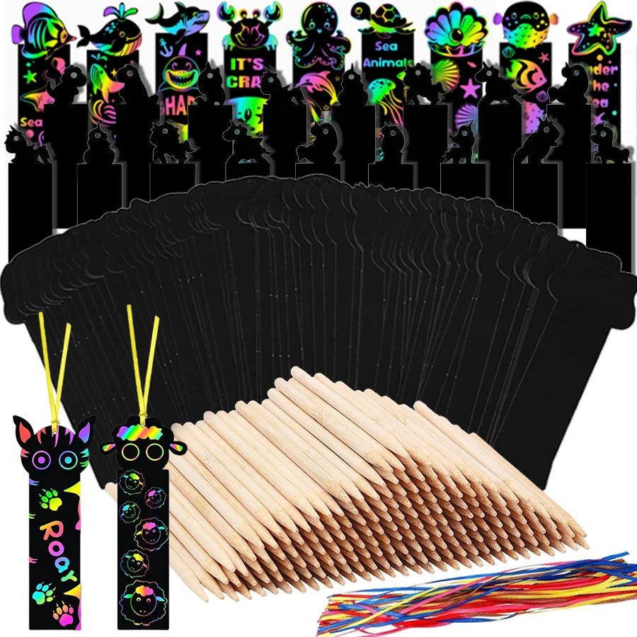 12/24 Stück Multistyle Scratch Art Lesezeichen Regenbogen-Graffiti-Zubehör Kreatives DIY-Malwerkzeug Geburtstagsgeschenk Handgemachte Dekoration XJM