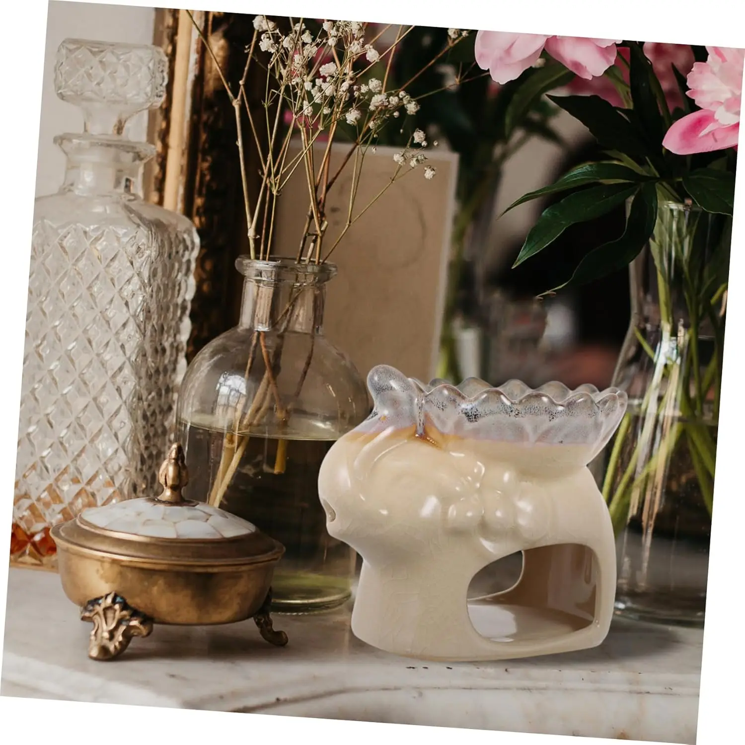 Elephant Ceramic  Diffuser Tealight Essential Oil Diffuser Fragrance Diffuser  Holder Under Desk Ornament Decor Desk Censer Ador