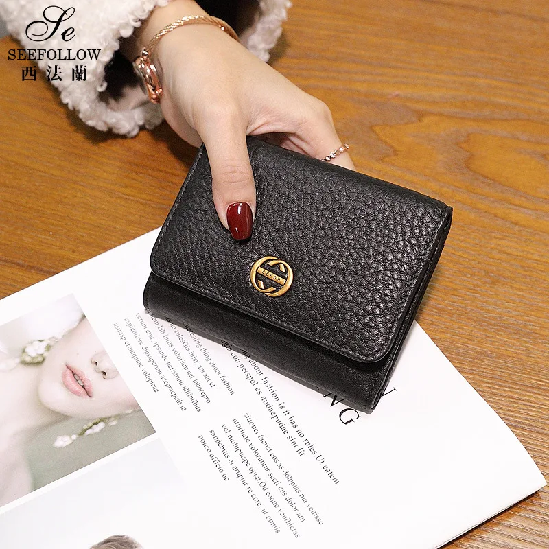 Short Wallet for Purse Genuine Leather New Fashion Credit Cards Organizer Card Holder Purse for Lady