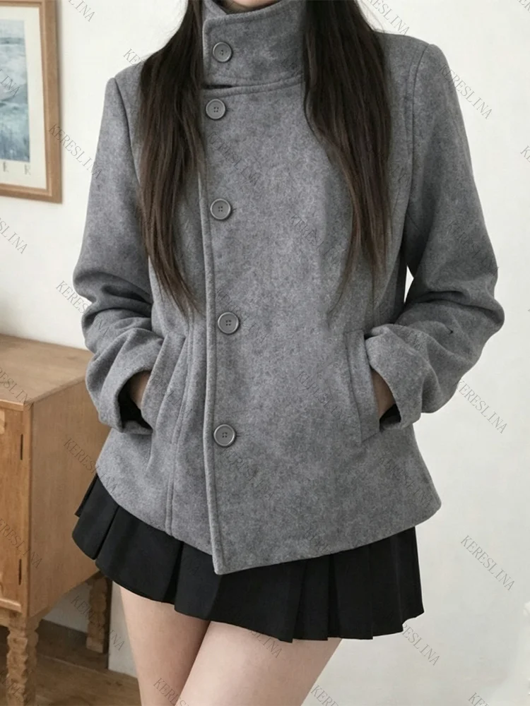 Solid color autumn and winter women's cardigan coat Y2K high street fashion Harajuku Vintage casual versatile women's coat emo