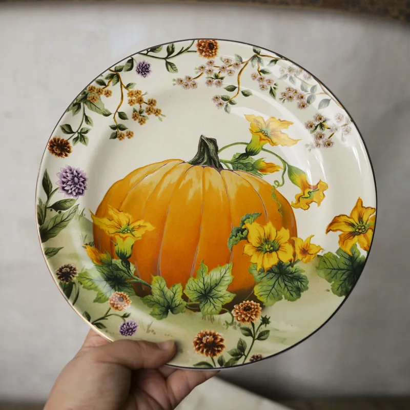 Ceramic Pumpkin Garden Style Harvest Season Fancy Dinner Plate Salad Bowl