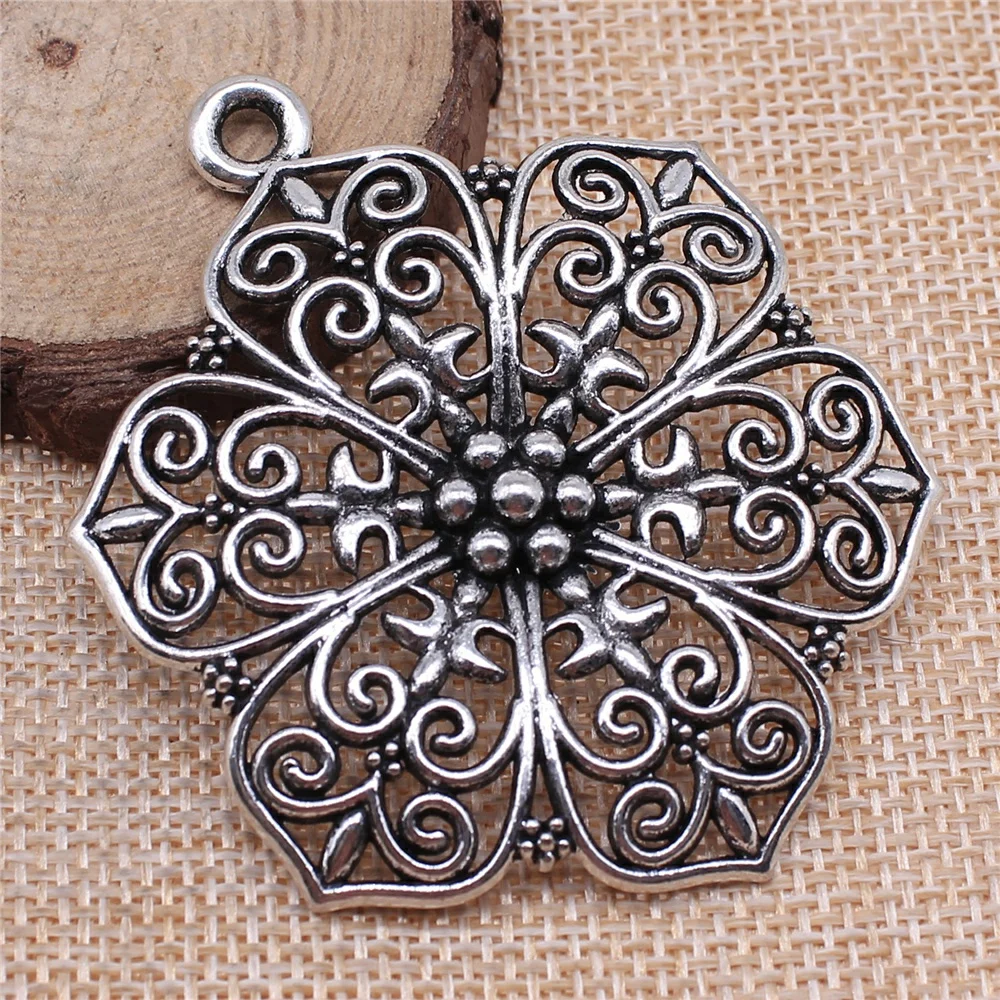 WYSIWYG 1pcs 66x52mm Filigree Big Flower Carved Bohemia Pendants Charm For Jewelry Making Necklace Making