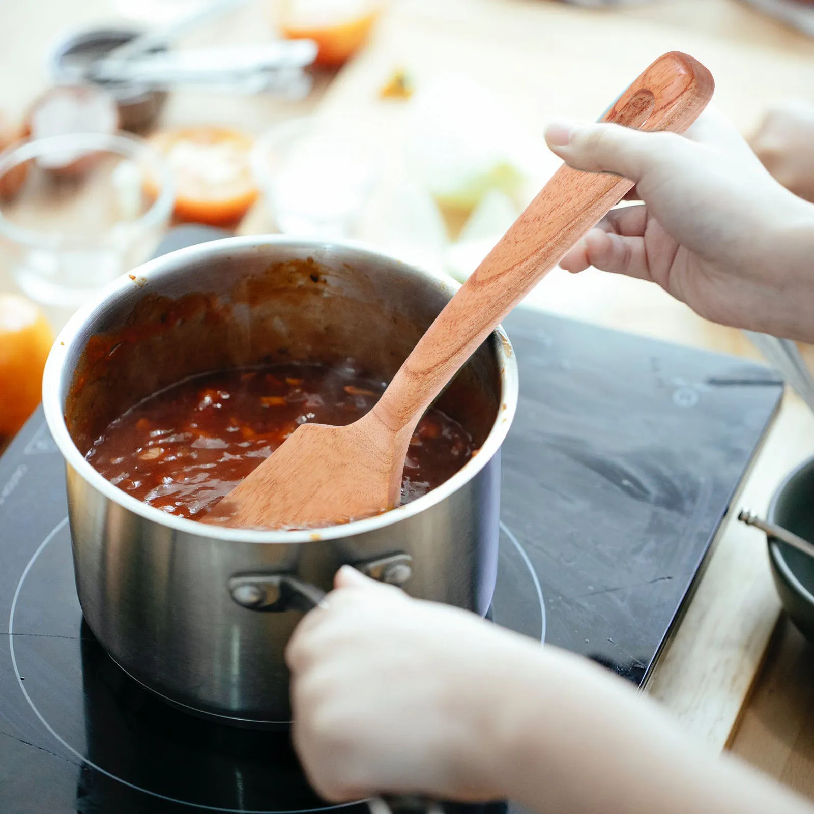 

Wooden Curved High Temp Resistant Non Stick H Polished Kitchen Spatula Kitchen Supplies Home Baking Tool Gift