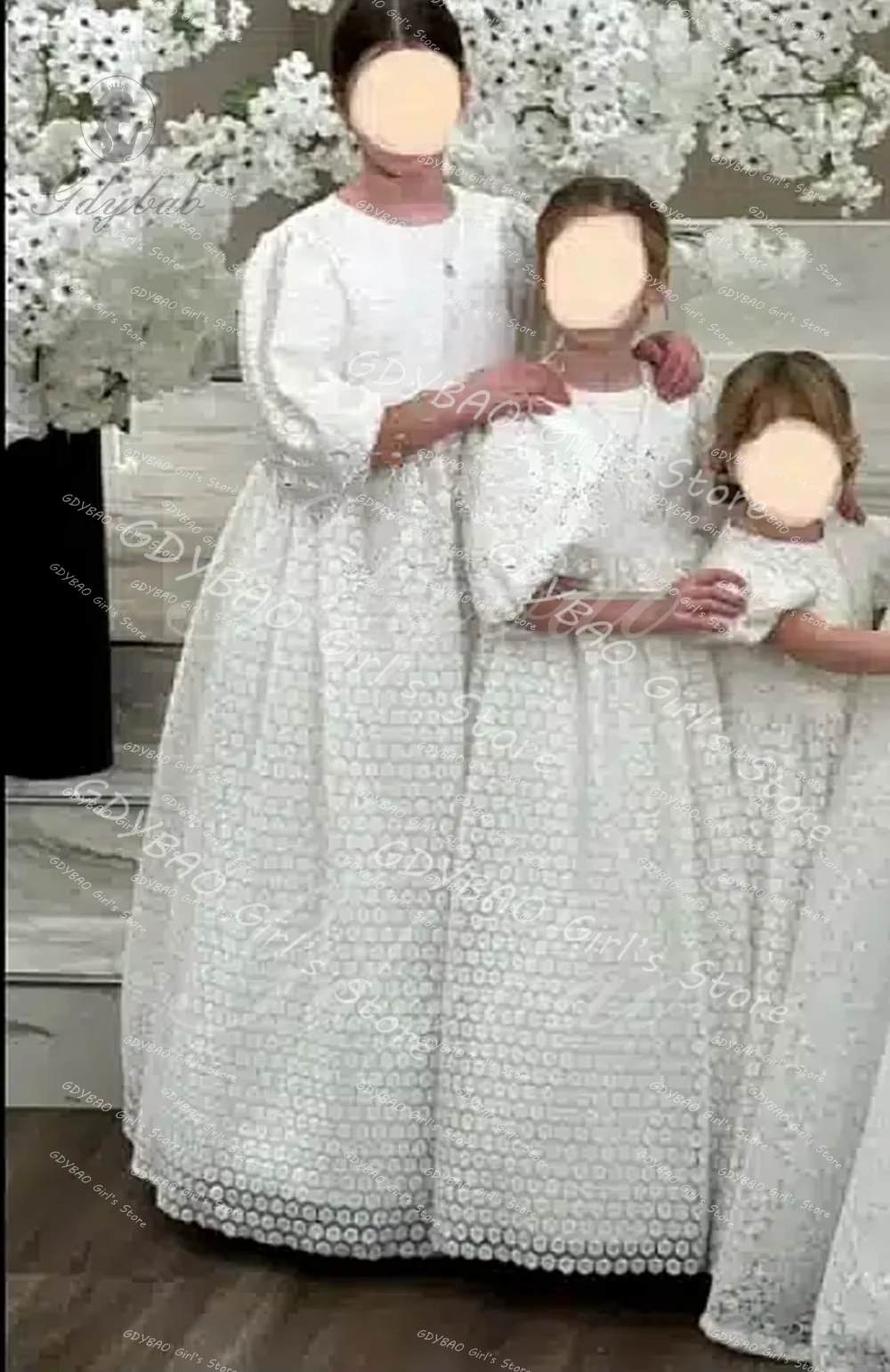 Vestidos de niña de flores de encaje ahuecados para boda princesa cintura alta niño bonito desfile manga de globo vestido de primera comunión