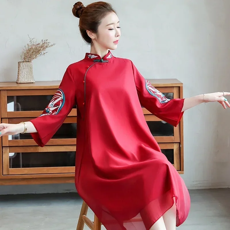 Chinese Style Dresses Summer 2024 Robe Vintage Femme Vesidos Elegant Womens Clothing Embroidery Plus Size Cheongsam Qipa CMM221