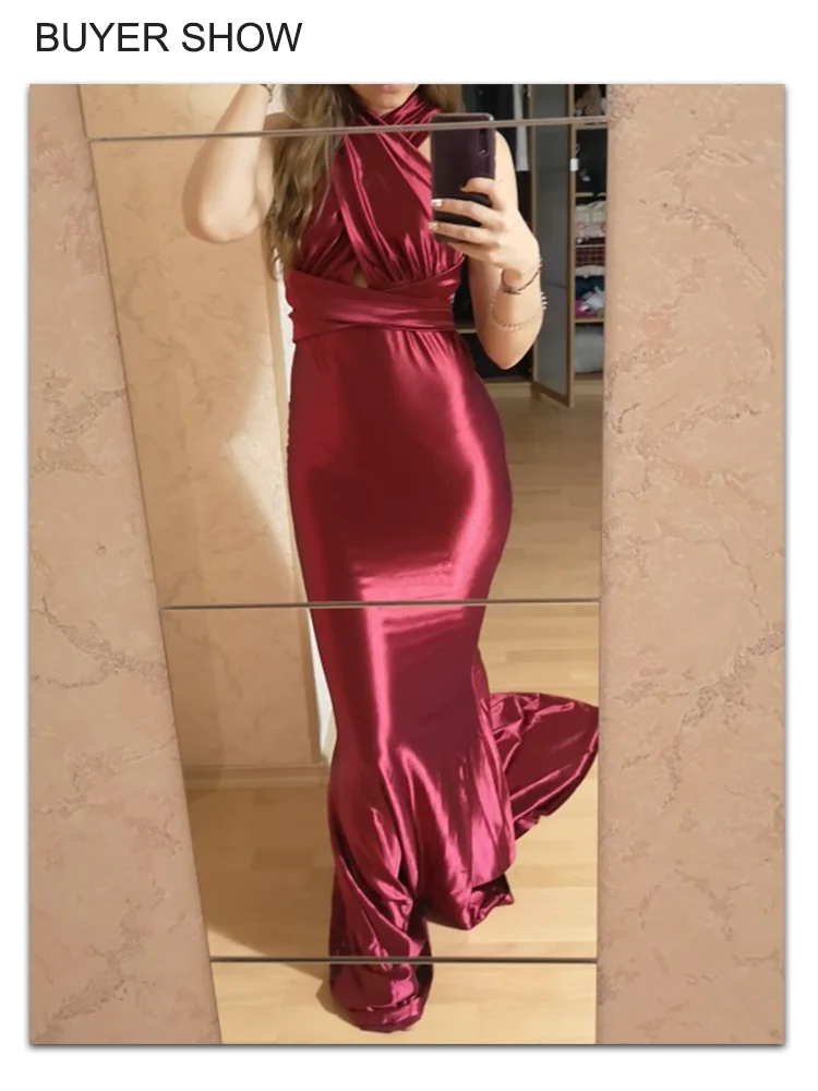 Romagic Summer Burgundy Satin Wedding Party DIY Straps Evening Maxi Mermaid Court Train Gown Prom Floor Length Dress